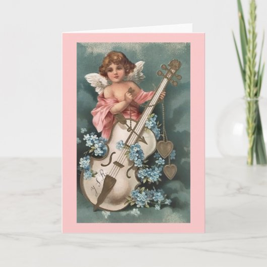 Cherub met Violin Feestdagen Kaart (Voorkant)