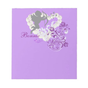 Cherub Pearls Paarse Bloemen Hart Kleine Note Pad Notitieblok