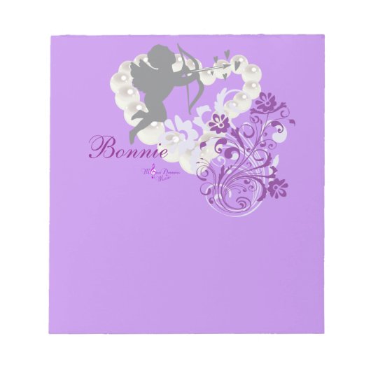 Cherub Pearls Paarse Bloemen Hart Kleine Note Pad Notitieblok (Voorkant)
