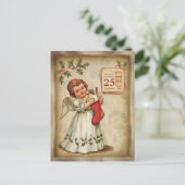 Cherub Red Stocking Christmas Feestdagenkaart (Staand voorkant)