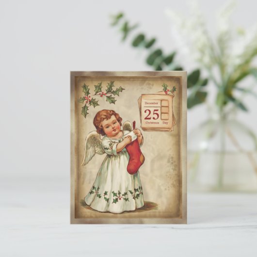  Cherub Red Stocking Christmas Feestdagenkaart (Staand voorkant)