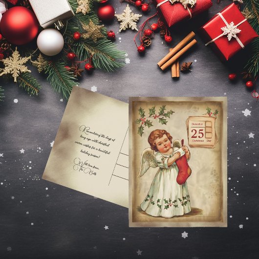 Cherub Red Stocking Christmas Feestdagenkaart