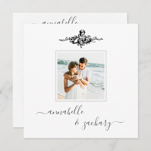 *~* Cherub Rings QR PHOTO AR6 RSVP Weddenschap Kaart (Voorkant / Achterkant)