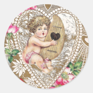 Cherub Speel Harp Illustratie Ronde Sticker