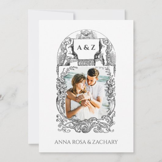 *~* Cherub Victoriaans QR PHOTO AR6 RSVP Weddensch Kaart (Voorkant)