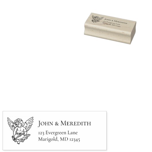Cherub Wedding Invitation Retour Label Stempel (Gestempeld)