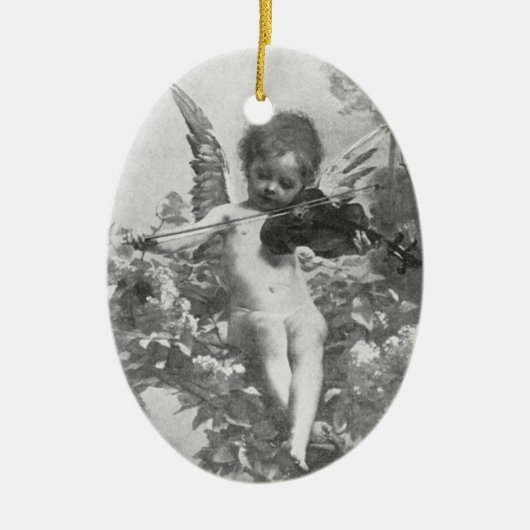  cherubengel die vioolversiering speelt keramisch ornament (Voorkant)
