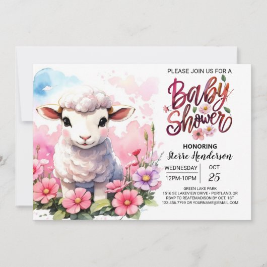 Cherubic Lamb Delight Roze Meisje Baby shower Kaart (Voorkant)