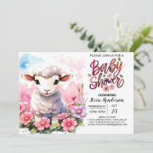 Cherubic Lamb Delight Roze Meisje Baby shower Kaart (Staand voorkant)