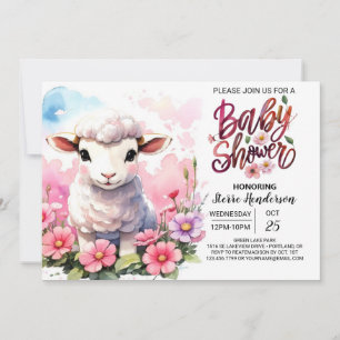 Cherubic Lamb Delight Roze Meisje Baby shower Kaart