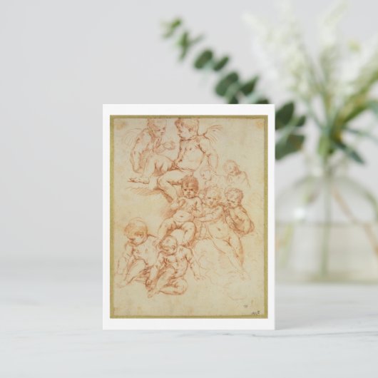 Cherubs, begin 17e eeuw (rode krijt op papier) briefkaart (Staand voorkant)