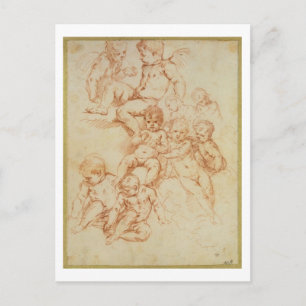 Cherubs, begin 17e eeuw (rode krijt op papier) briefkaart