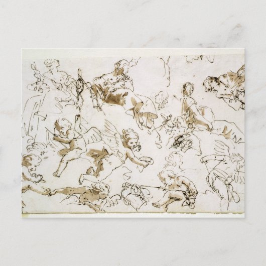 Cherubs, begin 18e eeuw (pen, inkt en was) briefkaart (Voorkant)