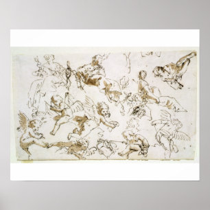 Cherubs, begin 18e eeuw (pen, inkt en was) poster