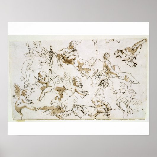 Cherubs, begin 18e eeuw (pen, inkt en was) poster (Voorkant)
