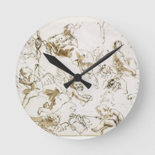 Cherubs, begin 18e eeuw (pen, inkt en was) ronde klok