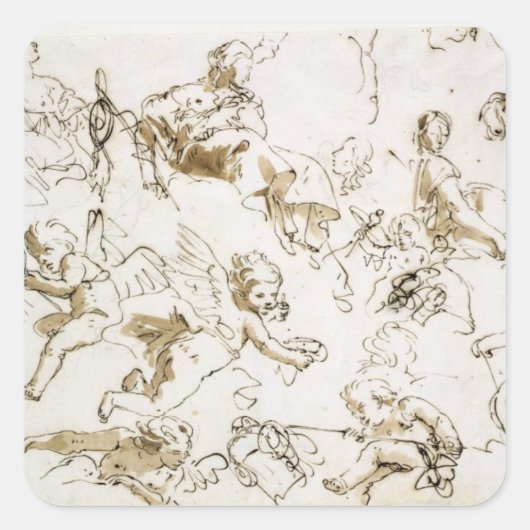 Cherubs, begin 18e eeuw (pen, inkt en was) vierkante sticker (Voorkant)