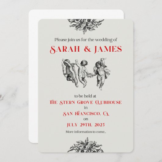 Cherubs bruiloft bewaar de data aankondiging (Voorkant / Achterkant)