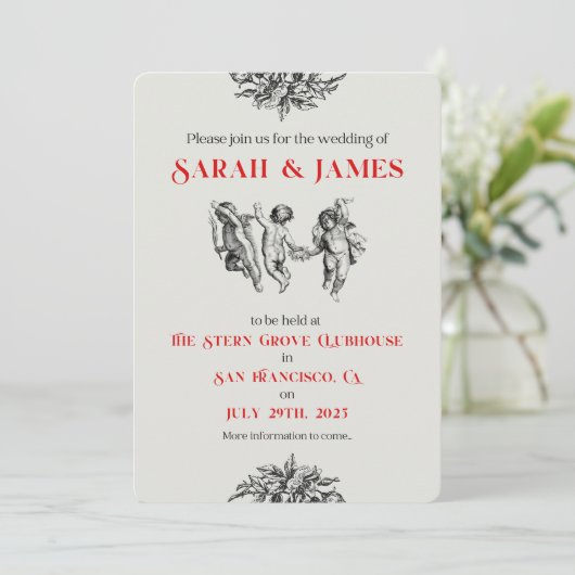 Cherubs bruiloft bewaar de data aankondiging (Staand voorkant)