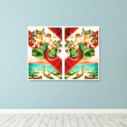 Cherubs die bellen luiden op canvas afdruk (Insitu (Houten vloer))