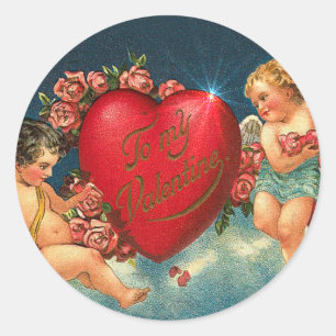 CHERUBS EN HARTS VAN SHARON SHARPE RONDE STICKER