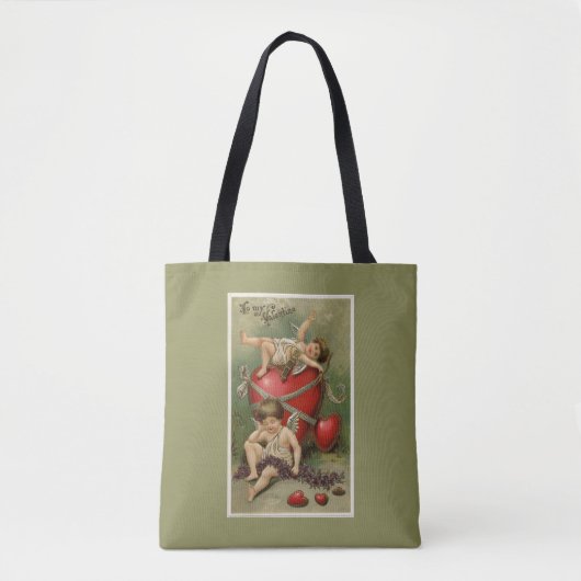 Cherubs en Valentijn Hearts Green Tote Bag (Voorkant)