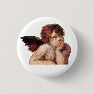 Cherubs, gevleugelde engelen schilderij van Raffae Ronde Button 3,2 Cm