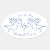 Cherubs Holding Heart Couple Cupids Initials Ovale Sticker (Voorkant)