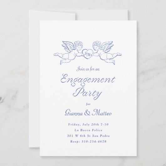 Cherubs houden hart koppels verlovingsfeest kaart (Voorkant)