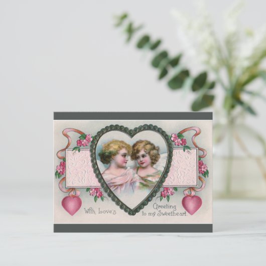 Cherubs in een Valentijn van het Lijst van het Ha Briefkaart (Staand voorkant)