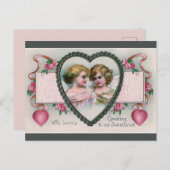 Cherubs in een Valentijn van het Lijst van het Ha Briefkaart (Voorkant / Achterkant)