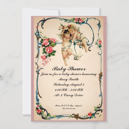 Cherubs met een duif Baby shower Invite Kaart (Voorkant)