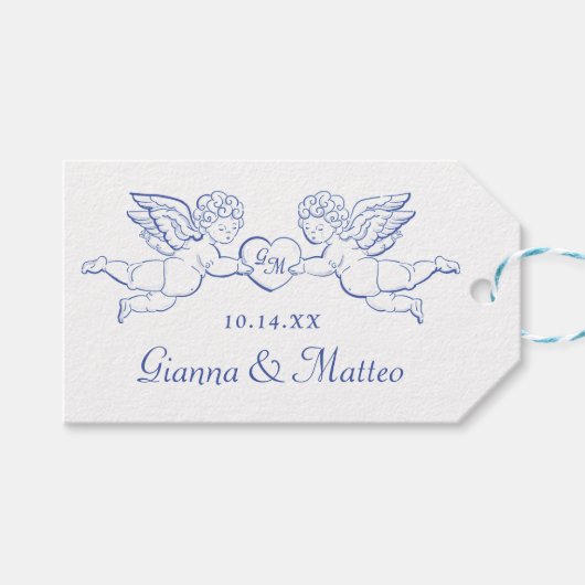 Cherubs met hart koppel Cupido's initialen Cadeaulabel (Voorkant (Horizontaal))