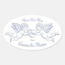 Cherubs met hart vasthoudend stel Cupido's Initial Ovale Sticker