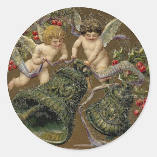 Cherubs Ringing in Kerstmis 1906 Ronde Sticker (Voorkant)