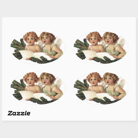 Cherubs Singing Carols Ovale Sticker (Vel)