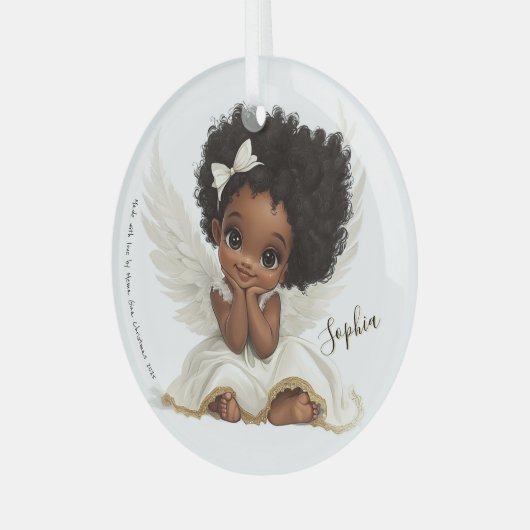 Cherub's Smile: Angelic Joy in White and Gold Glas Ornament (Voorkant links)