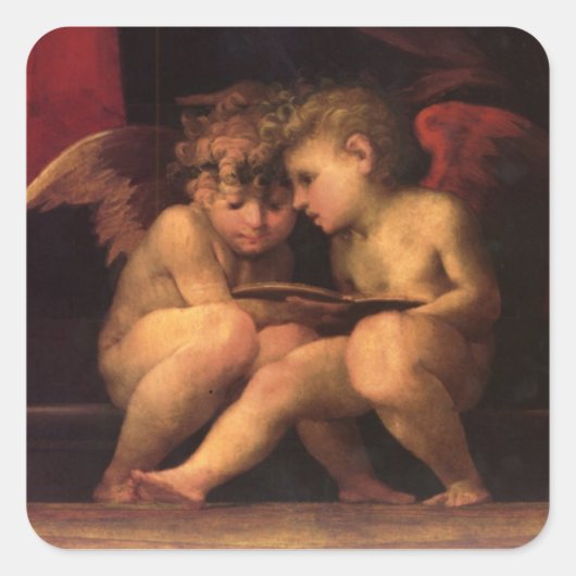 Cherubs van Madonna Enthroned met vier heiligen Vierkante Sticker (Voorkant)
