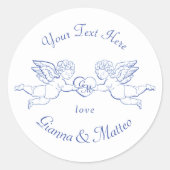Cherubs vasthoudend hart koppel Cupids initials Ronde Sticker (Voorkant)
