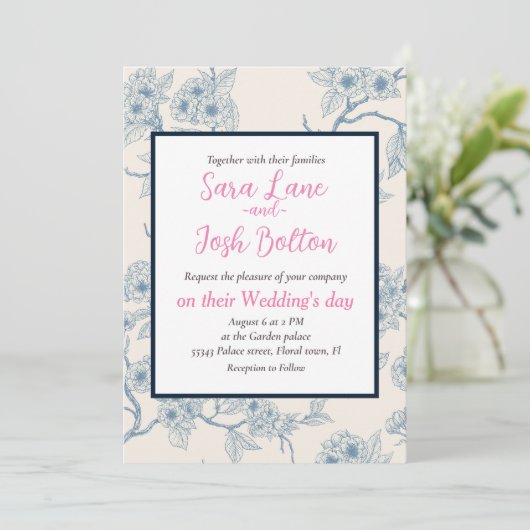 Chery blossom branches in blue and off white kaart (Staand voorkant)