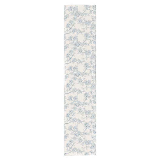 Chery blossom branches in blue and off white korte tafelloper (Voorkant)