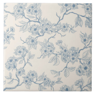 Chery blossom branches in blue and off white tegeltje