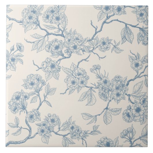 Chery blossom branches in blue and off white tegeltje (Voorkant)