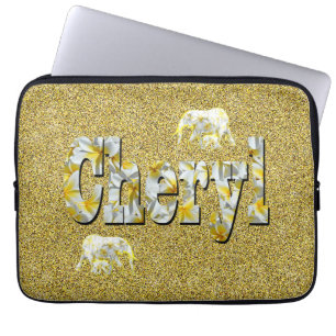 Cheryl Name with Frangipani Flowers, Laptop Sleeve
