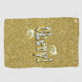 Cheryl, op goud met fangipani-olifanten, golfhanddoek (Horizontaal)