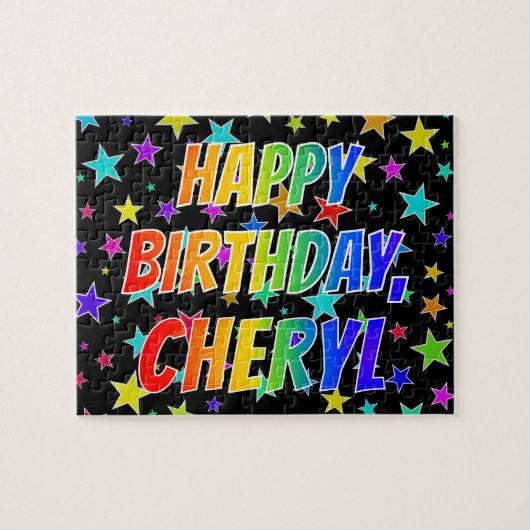 "CHERYL" voornaam, geun "HAPPY BIRTHDAY" Legpuzzel (Horizontaal)