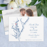 Chesapeake Bay Annapolis MD Marine Blauwe bruiloft Save The Date<br><div class="desc">Deze elegante Chesapeake Bay Map Save the Date met Foto terug is perfect voor uw prachtige bruiloft aan de kust in Annapolis, Maryland - of ergens in Chesapeake Bay! Je kunt het hart verplaatsen over de stad waar je gaat trouwen, en je kunt ook de hartkleur veranderen! Het beste van...</div>