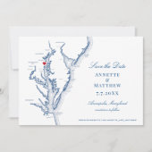 Chesapeake Bay Annapolis MD Marineblauwe Huwelijk Save The Date (Voorkant)