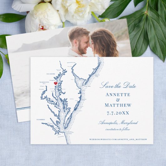 Chesapeake Bay Annapolis MD Marineblauwe Huwelijk Save The Date