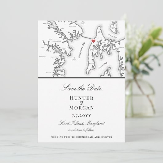 Chesapeake Bay Beach Club Elegant Zwart Wit Save The Date (Staand voorkant)